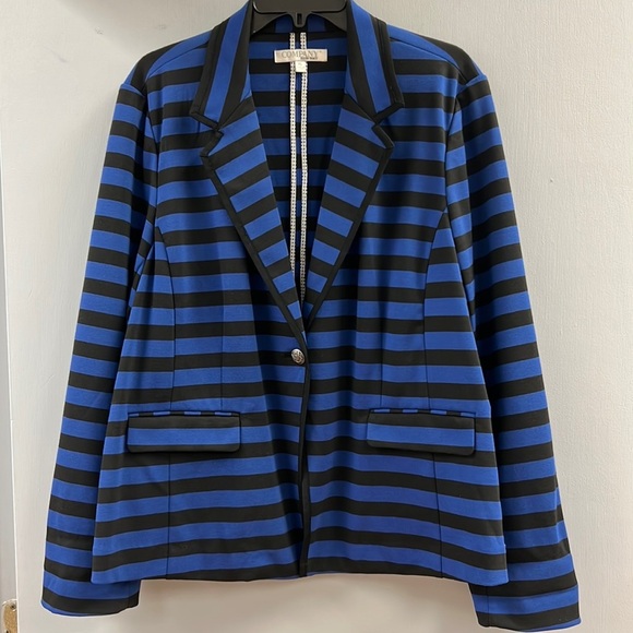 Ellen Tracy Company Women’s Black & Blue Striped Blazer Jacket Size XL - Picture 1 of 7